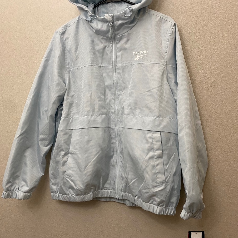 Reebok Light Blue Windbreaker Hoodie Large NWT
